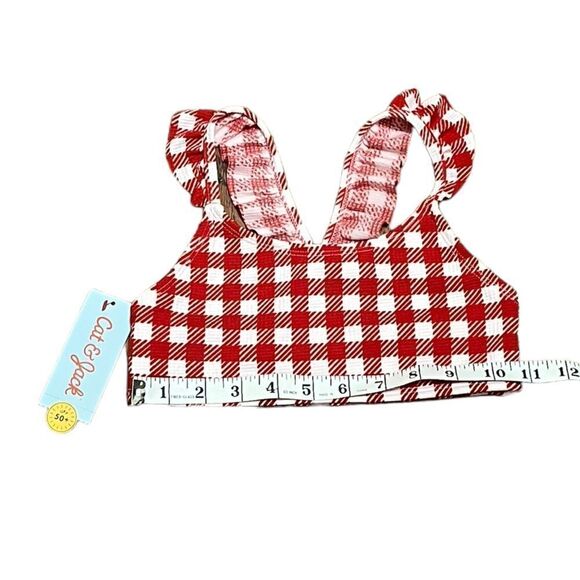 NWT Cat & Jack Red And White Plaid Ruffled Swim Top, Size S (6/6X) - Picture 6 of 7